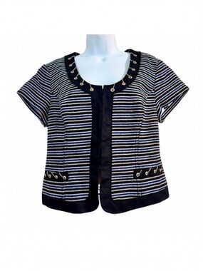 WHITE HOUSE BLACK MARKET Black White Striped Short Sleeve Blazer Jacket Size 10